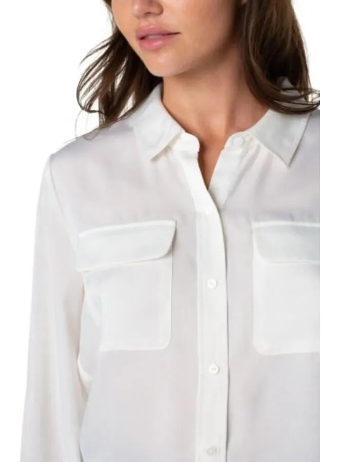 Flap Pocket Button Front Woven Blouse - SALE