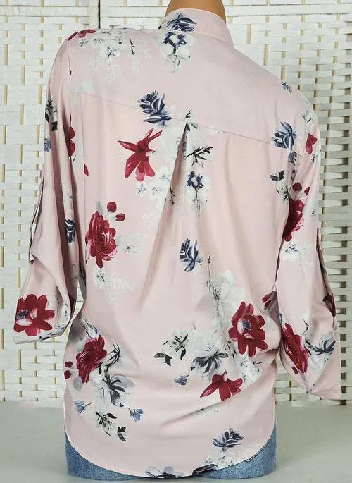 Floral Casual Stand Collar Long Sleeve Blouses