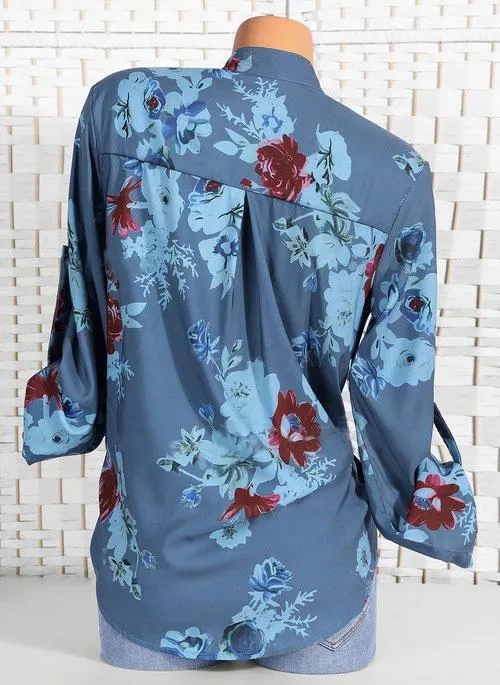 Floral Casual Stand Collar Long Sleeve Blouses