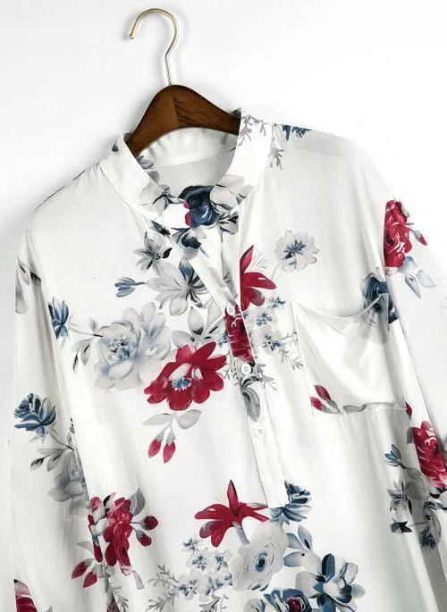 Floral Casual Stand Collar Long Sleeve Blouses