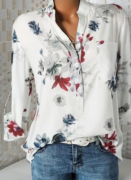 Floral Casual Stand Collar Long Sleeve Blouses