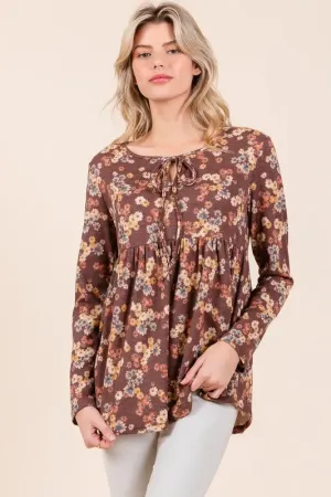 Floral Print Tie Neck Long Sleeve Summer Blouse For Women – Romantic Comfortable Statement Piece with Trendy Vintage Flair
