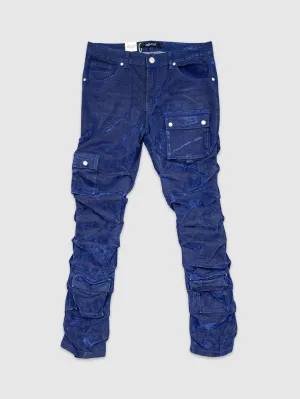 FOC-5226ST-Cargo Flocked Stacked Denim Pants