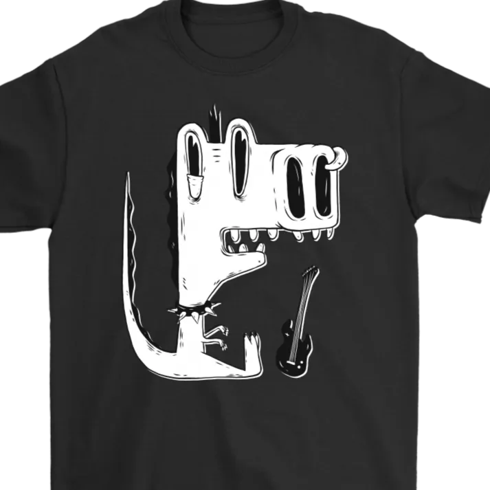 Funny Punk Rock Music T-shirt, Gift for Punk Rocker, Punk Rock Dinosaur T-shirt, Dinosaur and Guitar Shirt