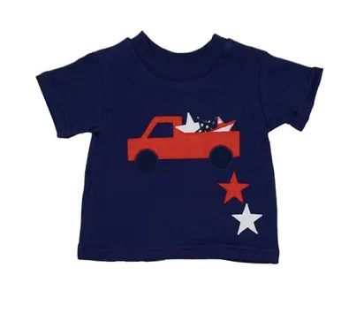 Funtasia- Navy T-Shirt Trucks with Stars and Navy Checked Shorts Set