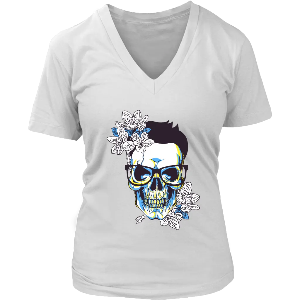 Gift for Hipster, Hipster Skull and Flowers T-shirt, Hipster Skull Shirt