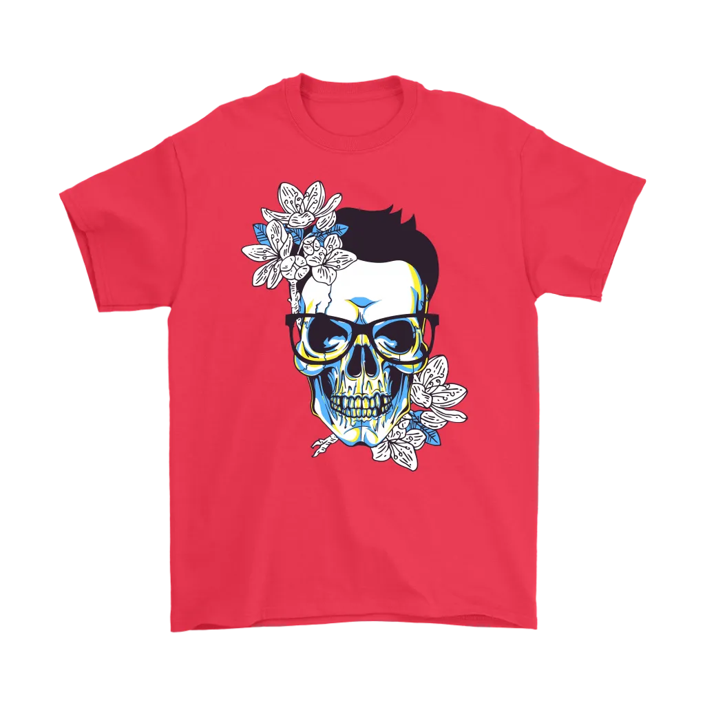 Gift for Hipster, Hipster Skull and Flowers T-shirt, Hipster Skull Shirt