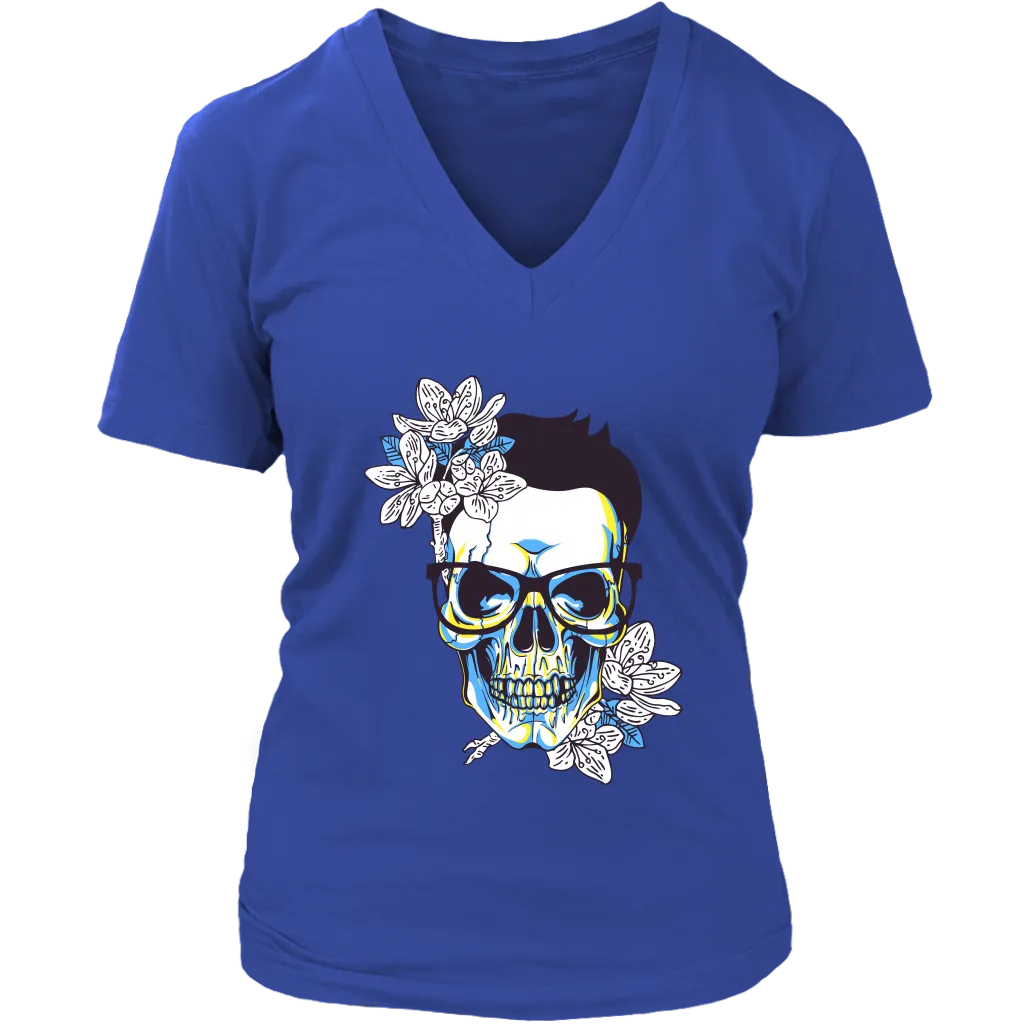 Gift for Hipster, Hipster Skull and Flowers T-shirt, Hipster Skull Shirt
