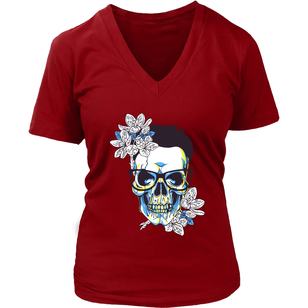 Gift for Hipster, Hipster Skull and Flowers T-shirt, Hipster Skull Shirt