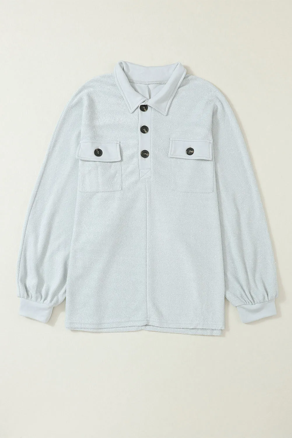 Gray Oversized Flap Pockets Button Collared Sweatshirt