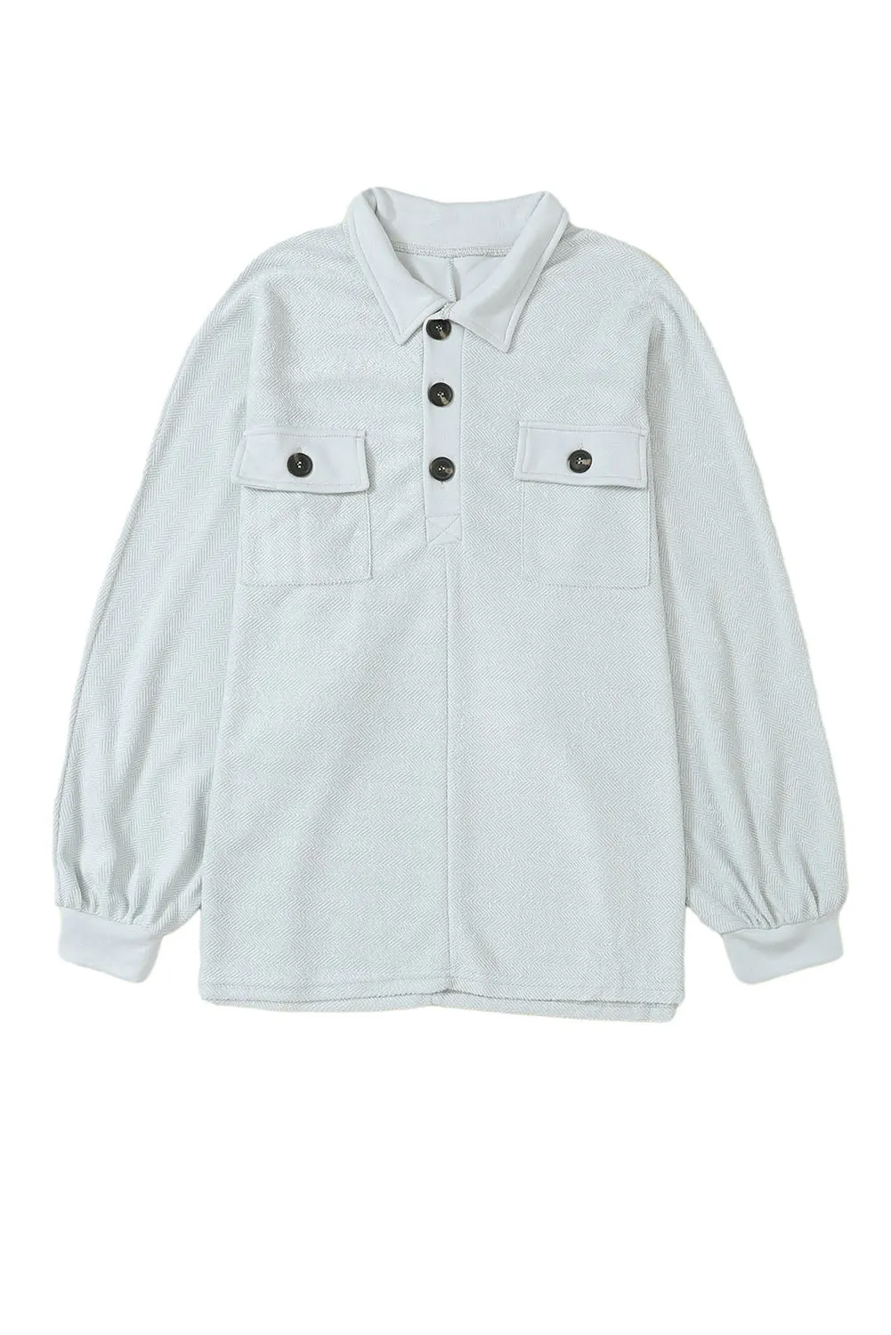 Gray Oversized Flap Pockets Button Collared Sweatshirt