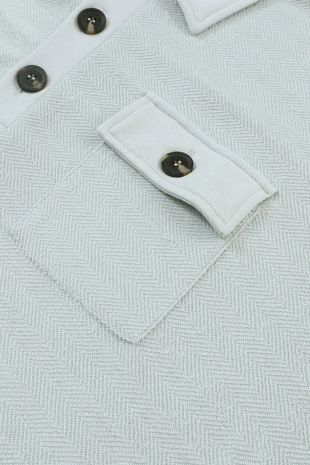 Gray Oversized Flap Pockets Button Collared Sweatshirt