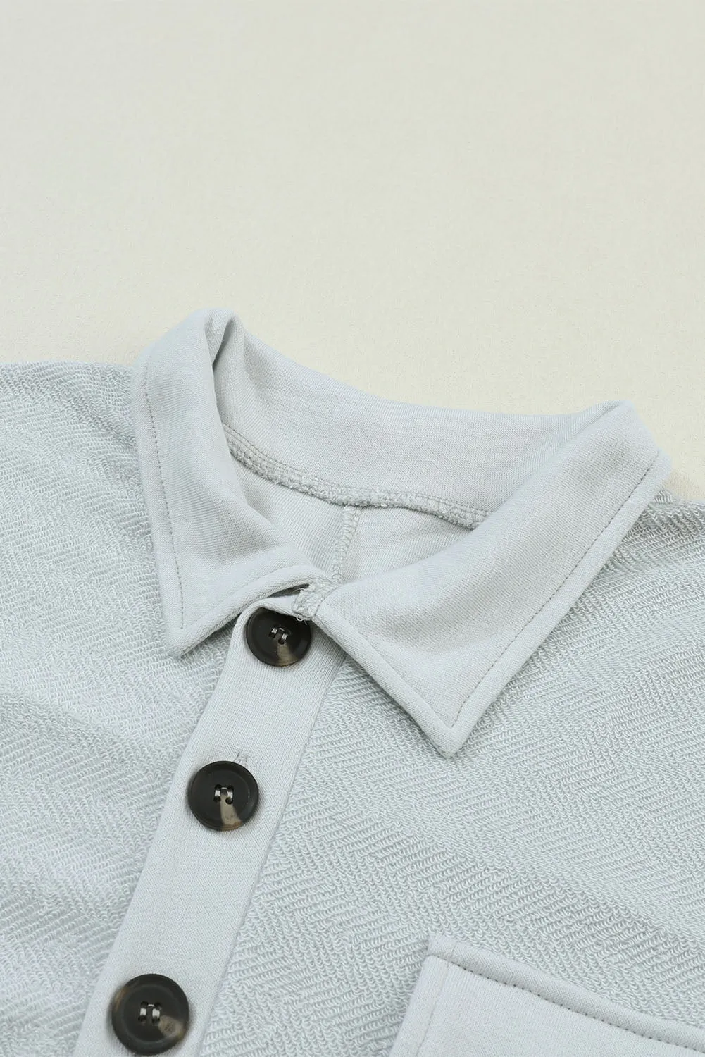 Gray Oversized Flap Pockets Button Collared Sweatshirt