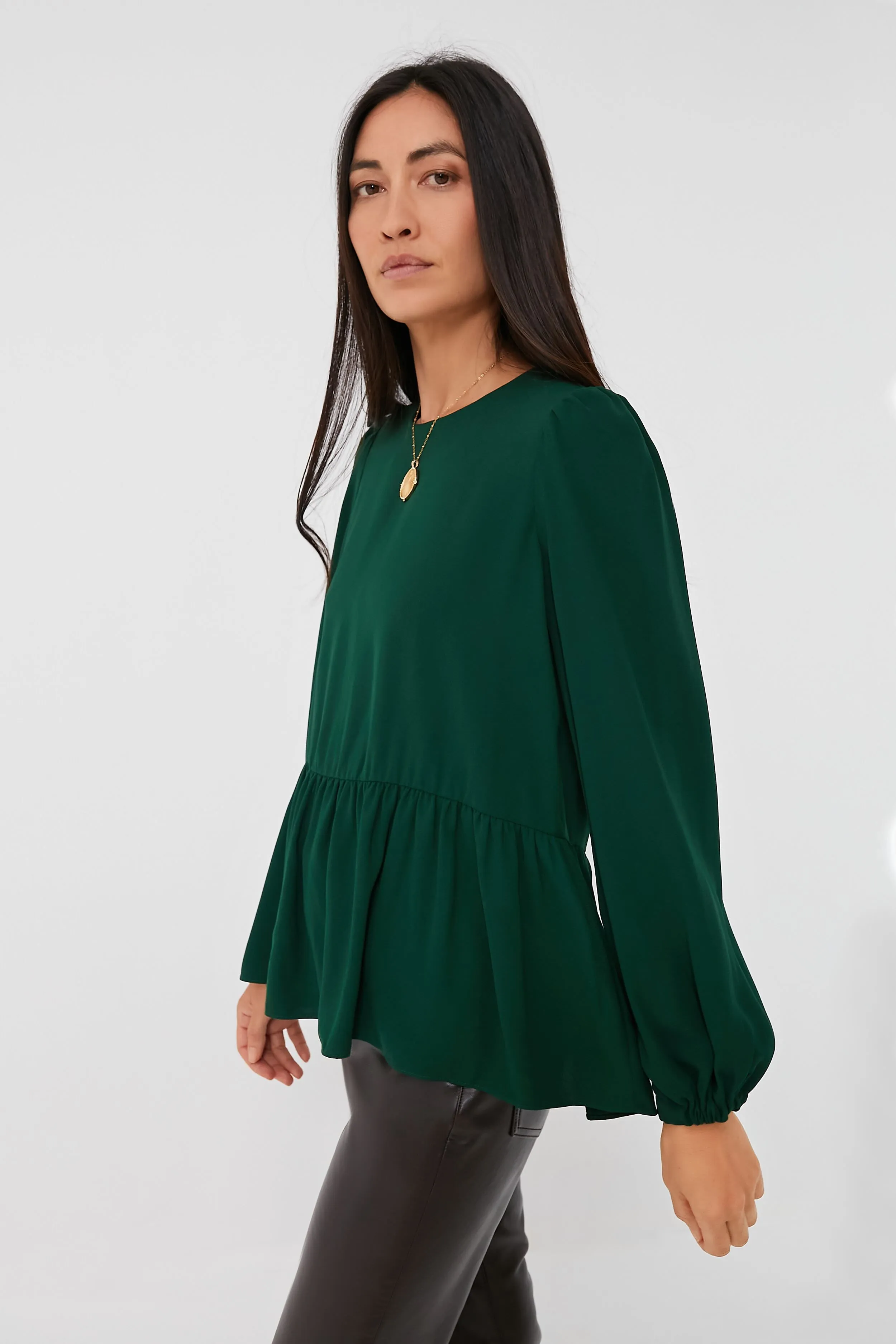 Hunter Green Carlota Peplum Blouse