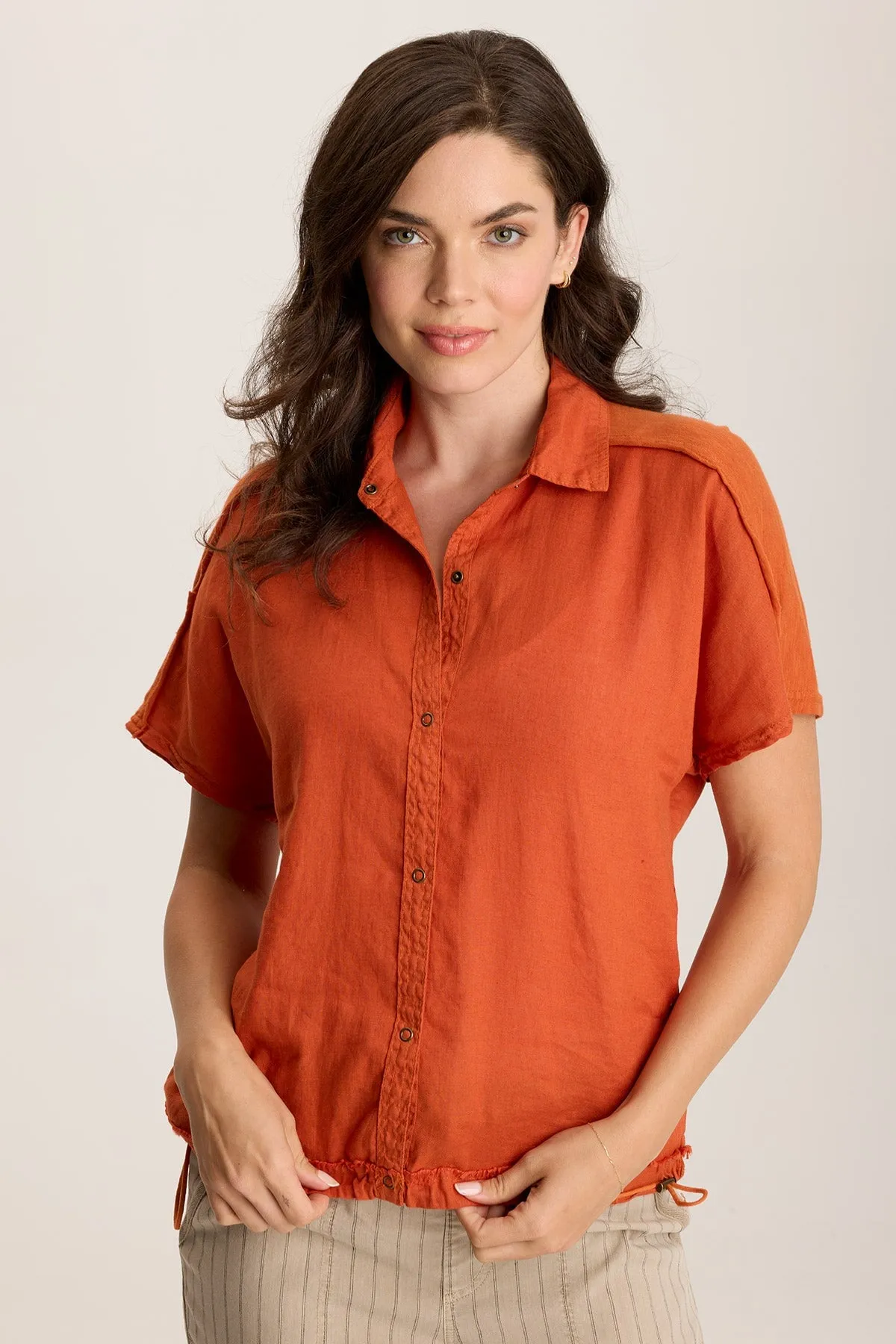 Inola Linen Cinched Button-Up Top