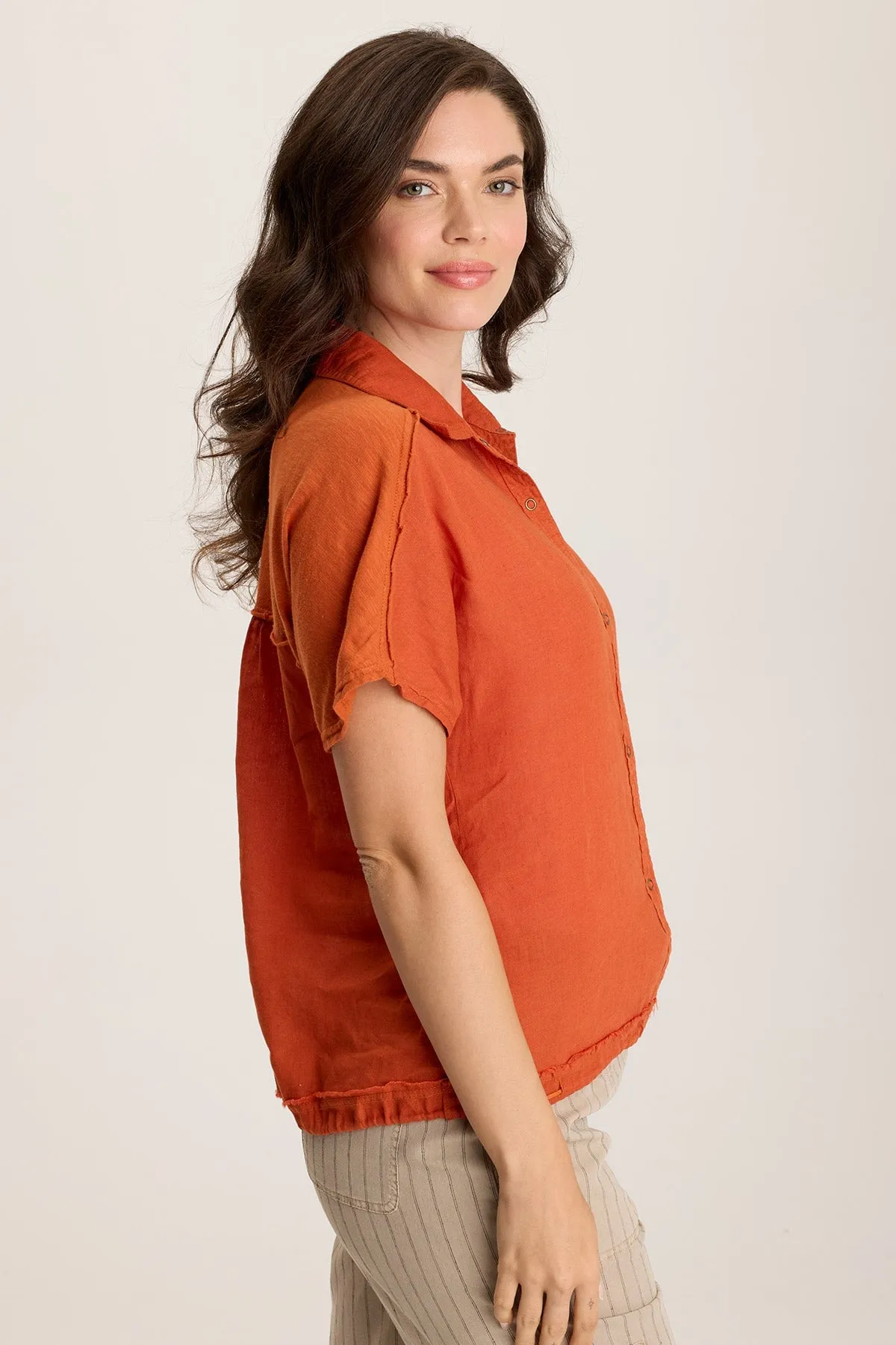 Inola Linen Cinched Button-Up Top
