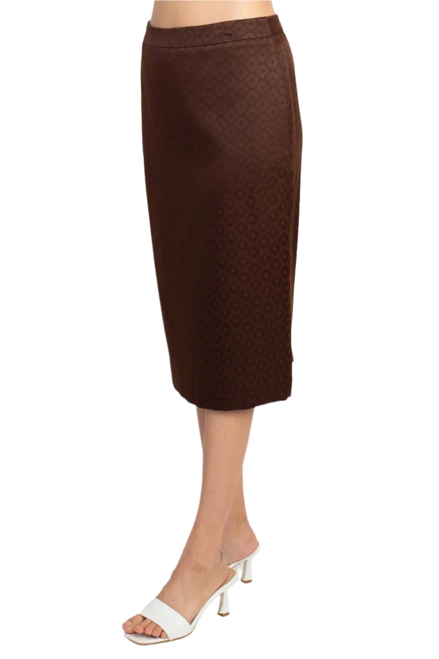 John Meyer Collection Crew Neck Long Sleeve Zipper Front Pencil Skirt Slit Back Jacquard Skirt Set