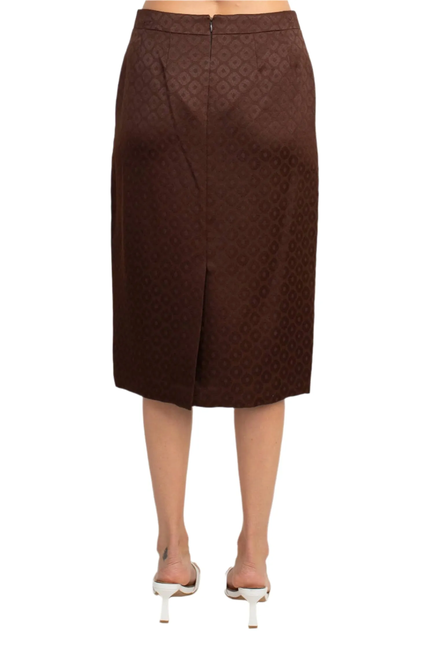 John Meyer Collection Crew Neck Long Sleeve Zipper Front Pencil Skirt Slit Back Jacquard Skirt Set