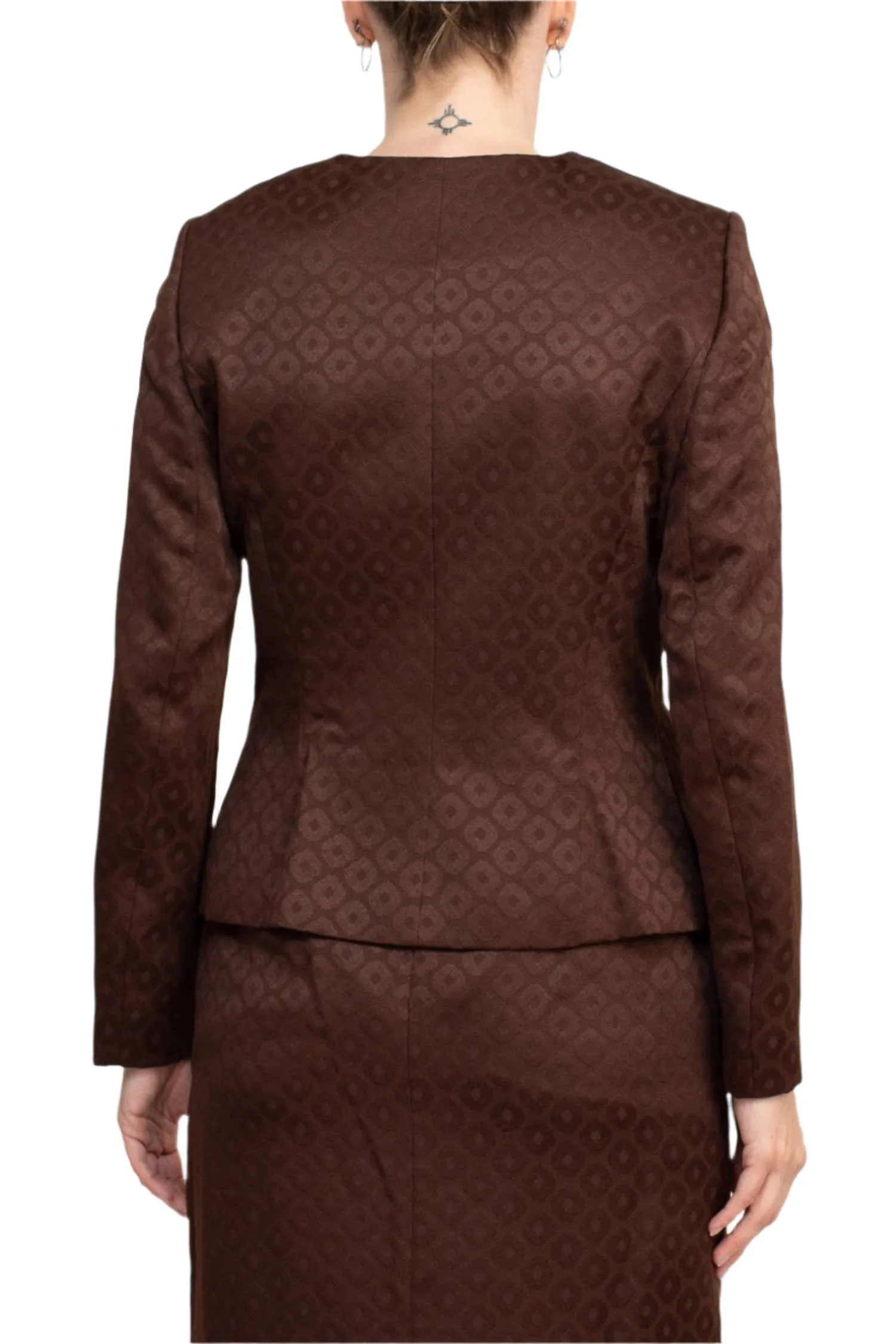 John Meyer Collection Crew Neck Long Sleeve Zipper Front Pencil Skirt Slit Back Jacquard Skirt Set