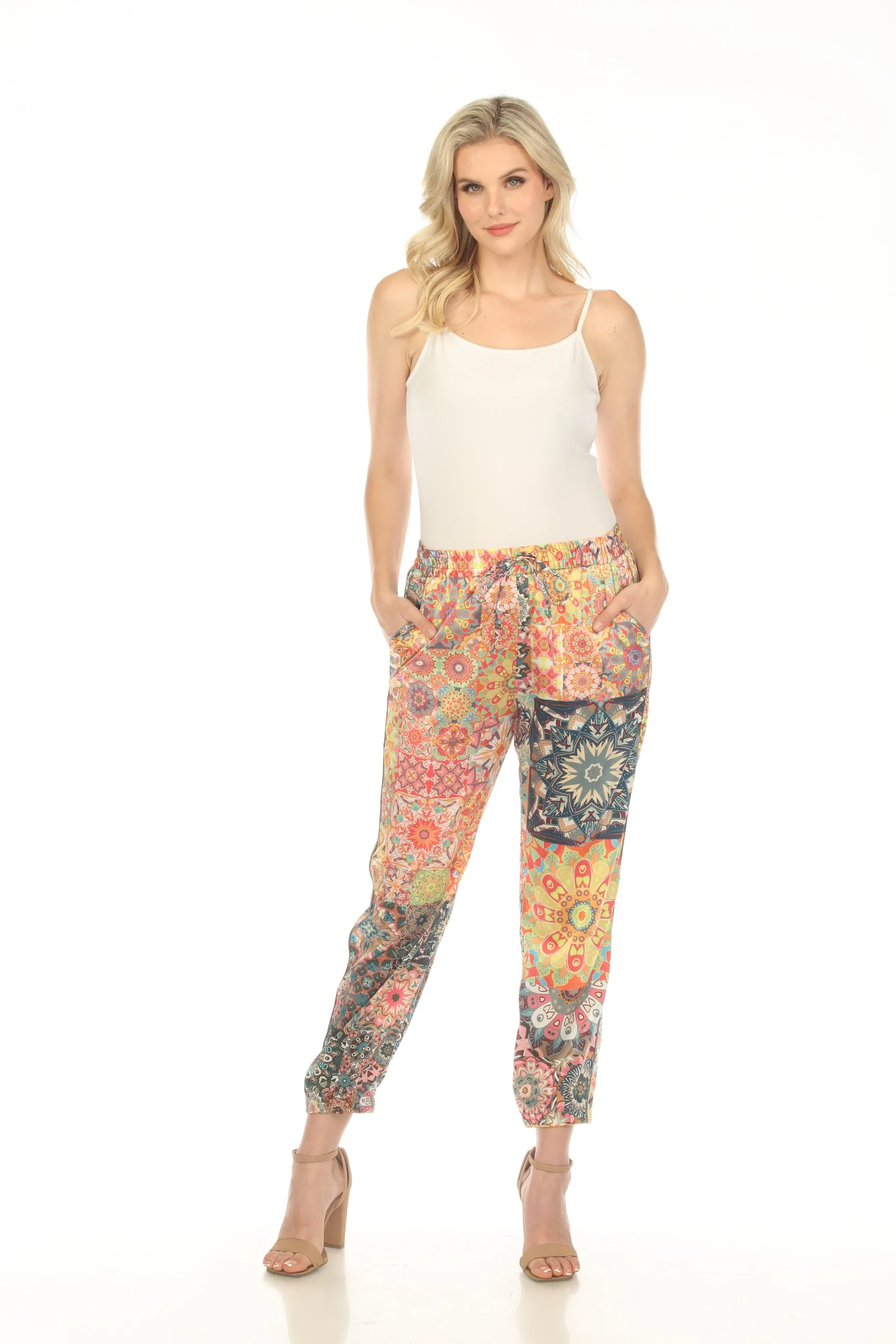 Johnny Was Kaleida Elsie Silk Blend Pull On Jogger Pants Boho Chic C61923A1