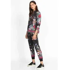 Johnny Was ONYX Crew Neck Floral Flower Sistine Tee Shirt Top Black X Large NEW