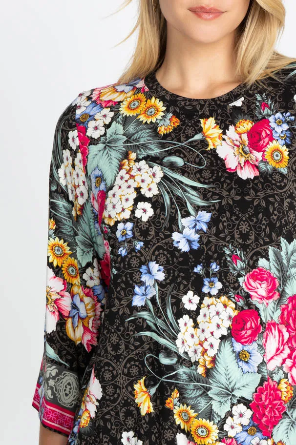 Johnny Was ONYX Crew Neck Floral Flower Sistine Tee Shirt Top Black X Large NEW