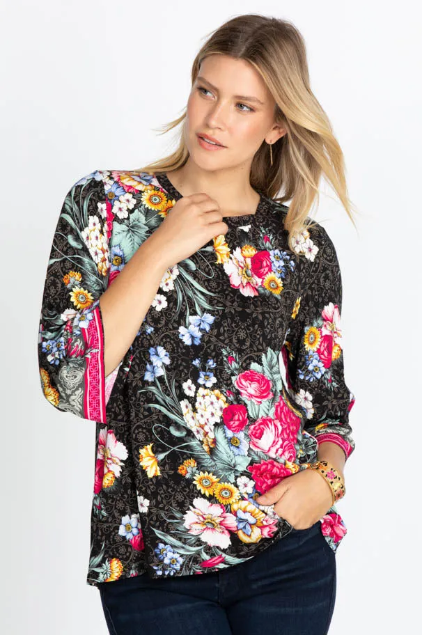 Johnny Was ONYX Crew Neck Floral Flower Sistine Tee Shirt Top Black X Large NEW