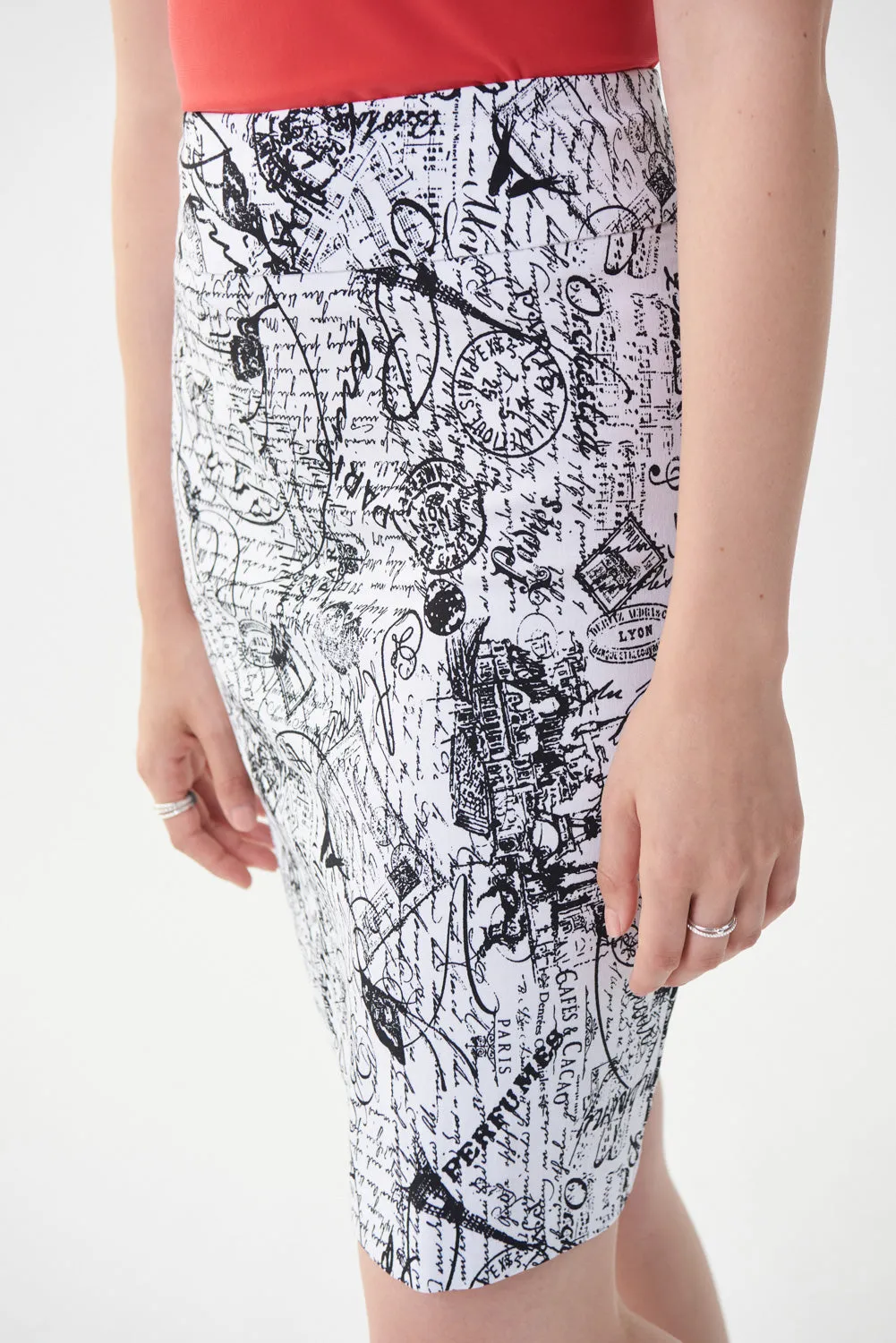 Joseph Ribkoff Vanilla/Black Script Print Pencil Skirt Style 222278