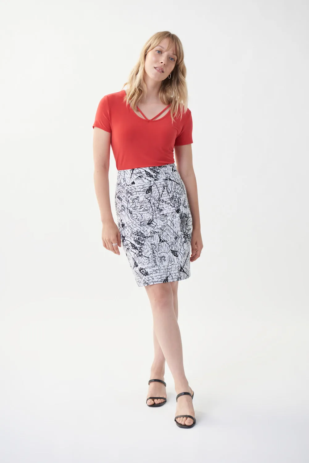 Joseph Ribkoff Vanilla/Black Script Print Pencil Skirt Style 222278