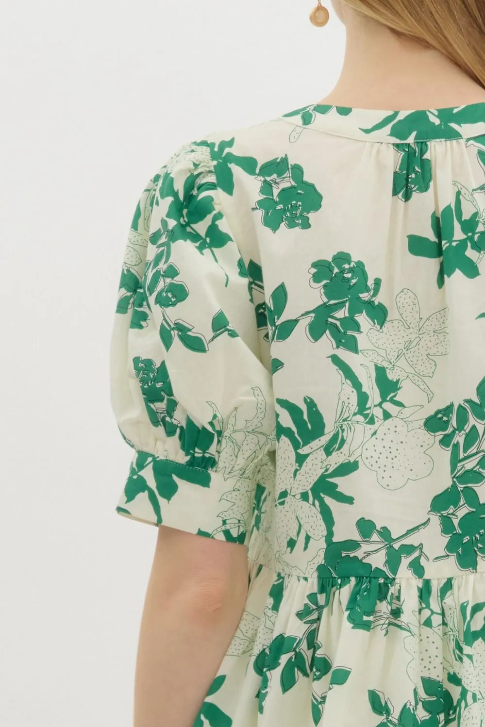 Kali Puff Sleeve Floral Peplum Top, Green
