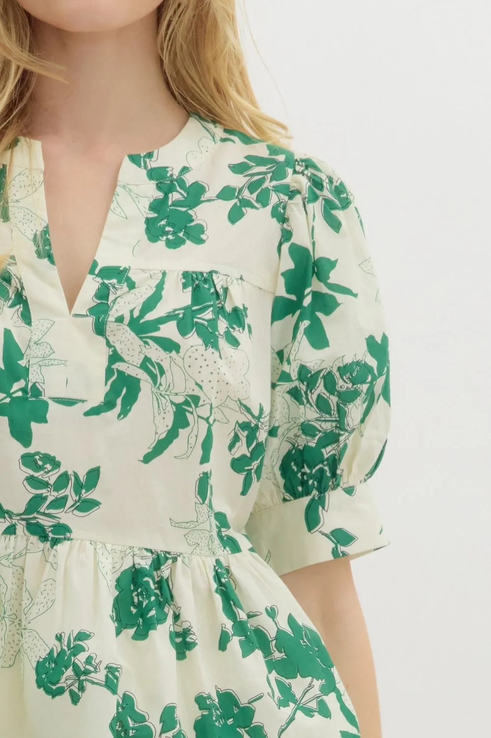 Kali Puff Sleeve Floral Peplum Top, Green