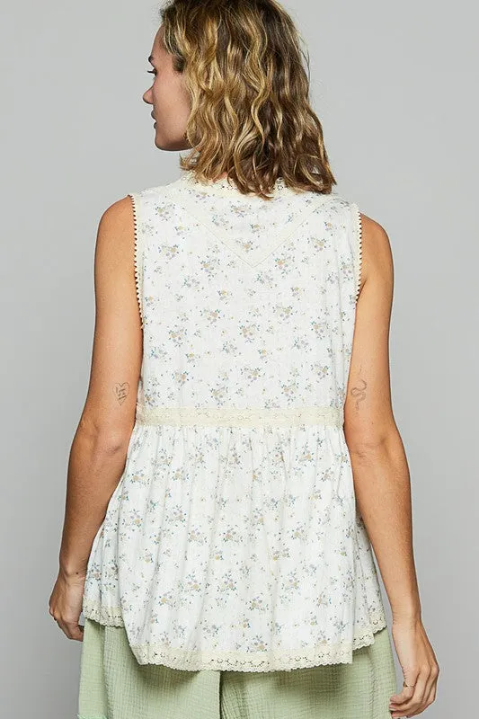 Lace Floral V-Neck Sleeveless Top | Casual Summer Style in Ivory