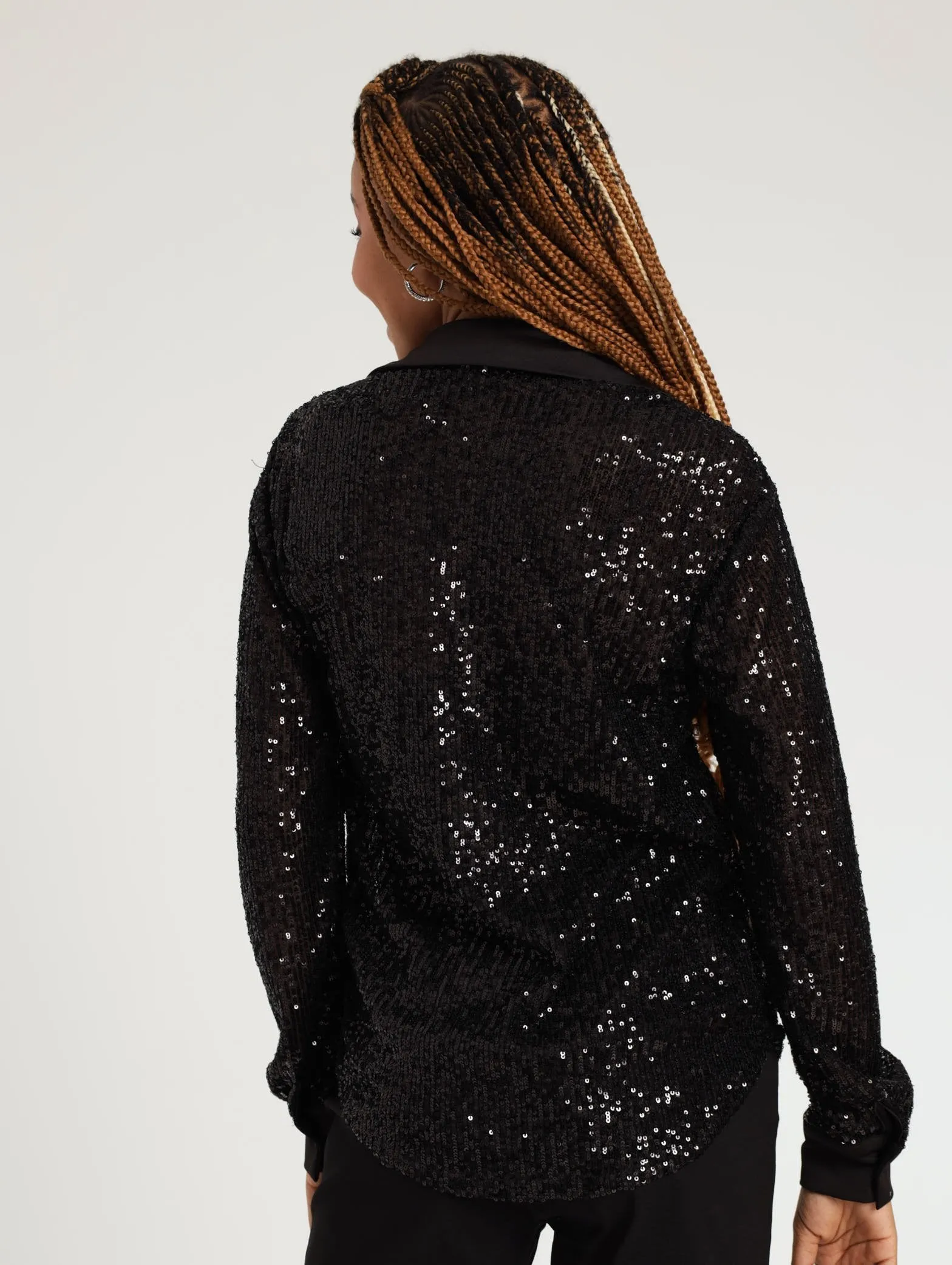 Ladies Button Up Sparkle Blouse - Black