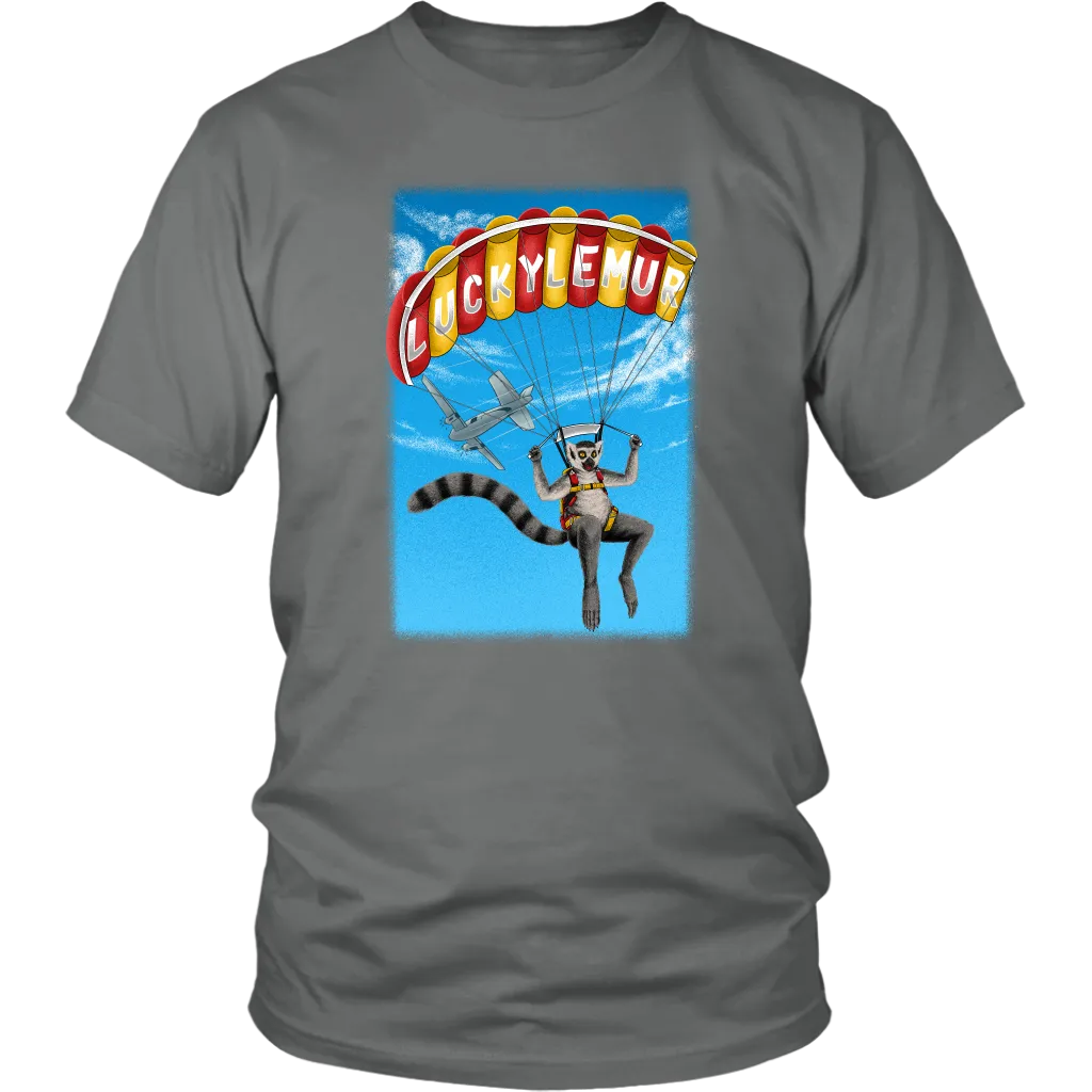 Lucky Lemur Parachute T-shirt, Lemur Sky Diver Shirt, Lemur Gift Shirt