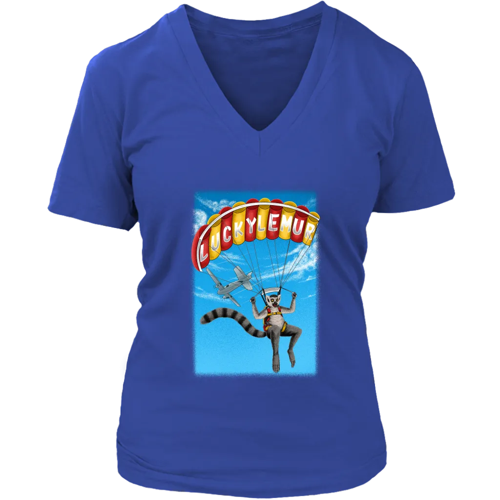 Lucky Lemur Parachute T-shirt, Lemur Sky Diver Shirt, Lemur Gift Shirt
