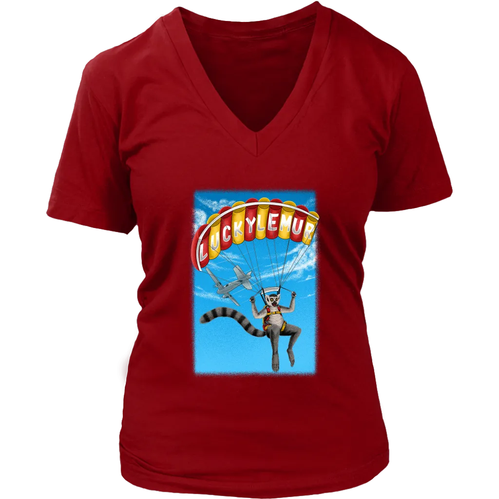 Lucky Lemur Parachute T-shirt, Lemur Sky Diver Shirt, Lemur Gift Shirt