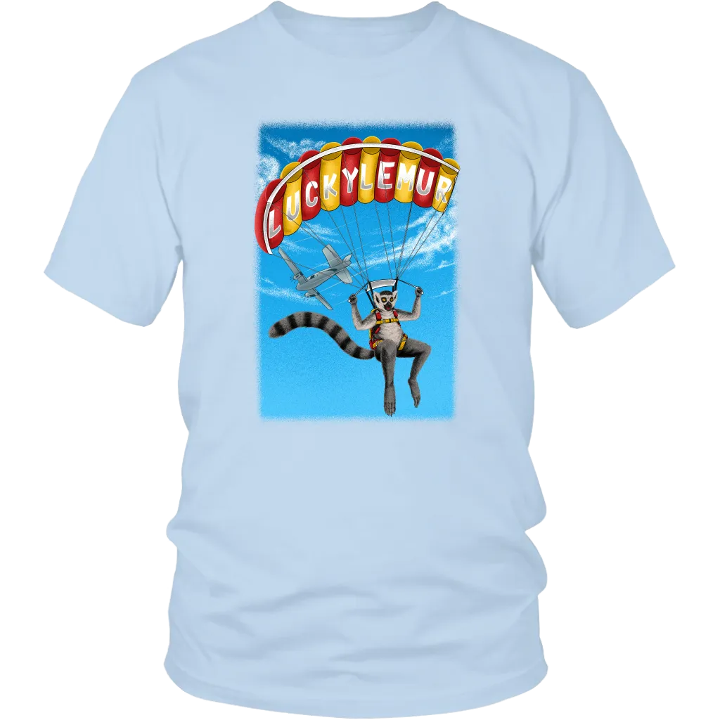 Lucky Lemur Parachute T-shirt, Lemur Sky Diver Shirt, Lemur Gift Shirt