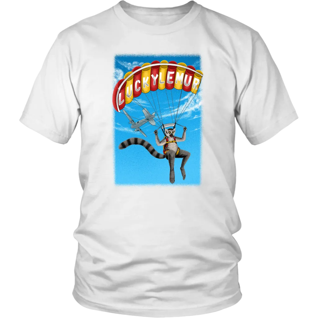Lucky Lemur Parachute T-shirt, Lemur Sky Diver Shirt, Lemur Gift Shirt
