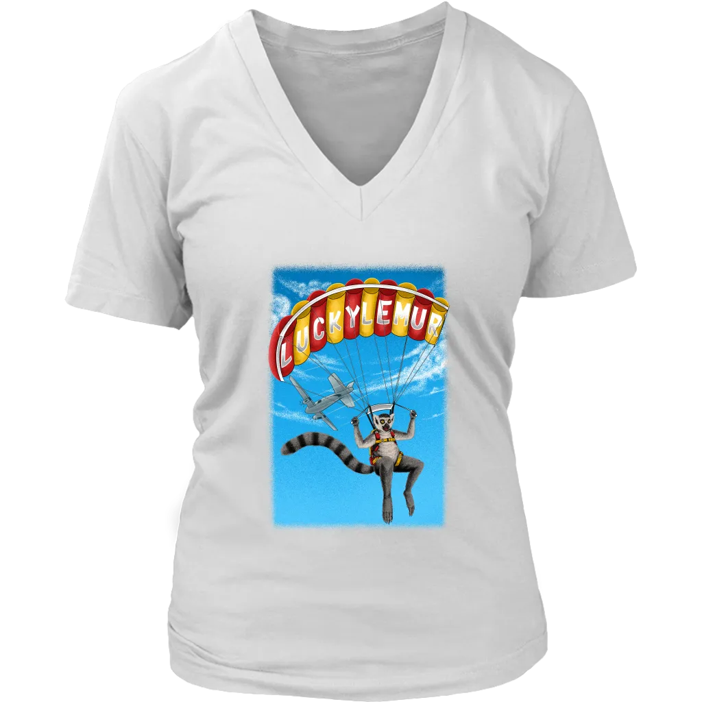 Lucky Lemur Parachute T-shirt, Lemur Sky Diver Shirt, Lemur Gift Shirt