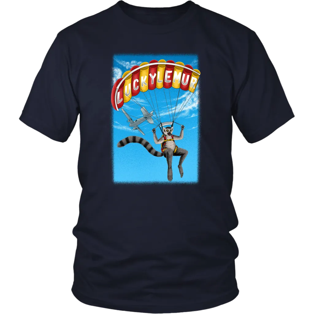 Lucky Lemur Parachute T-shirt, Lemur Sky Diver Shirt, Lemur Gift Shirt