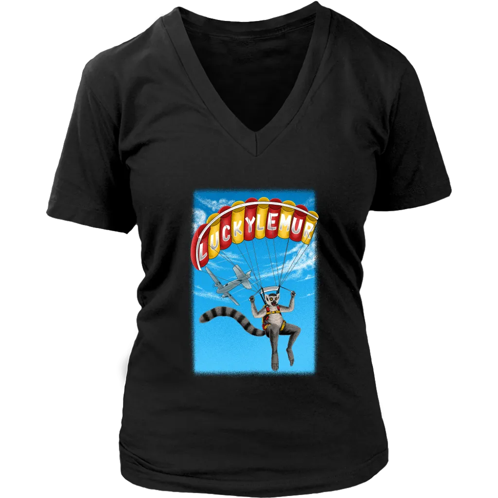 Lucky Lemur Parachute T-shirt, Lemur Sky Diver Shirt, Lemur Gift Shirt