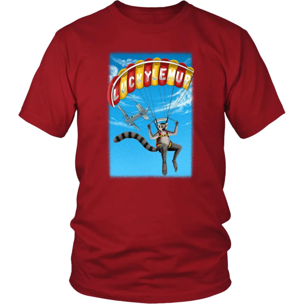 Lucky Lemur Parachute T-shirt, Lemur Sky Diver Shirt, Lemur Gift Shirt