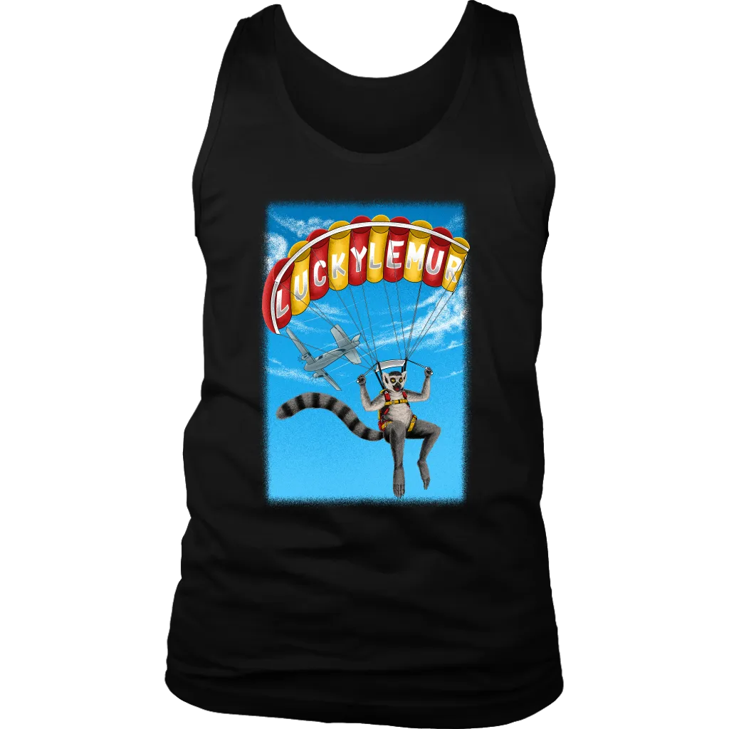 Lucky Lemur Parachute T-shirt, Lemur Sky Diver Shirt, Lemur Gift Shirt