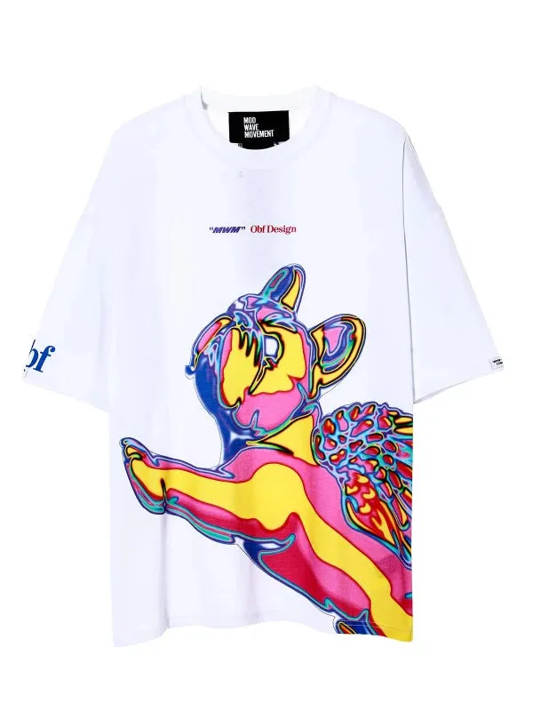 Mod Wave Movement Flying Dog T-Shirt- White
