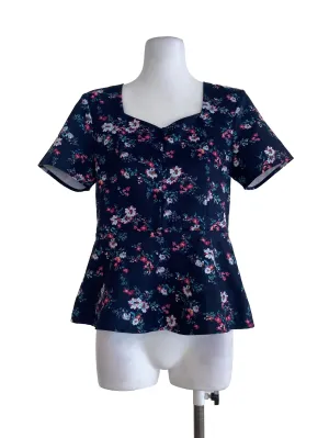 Navy Floral Peplum Top