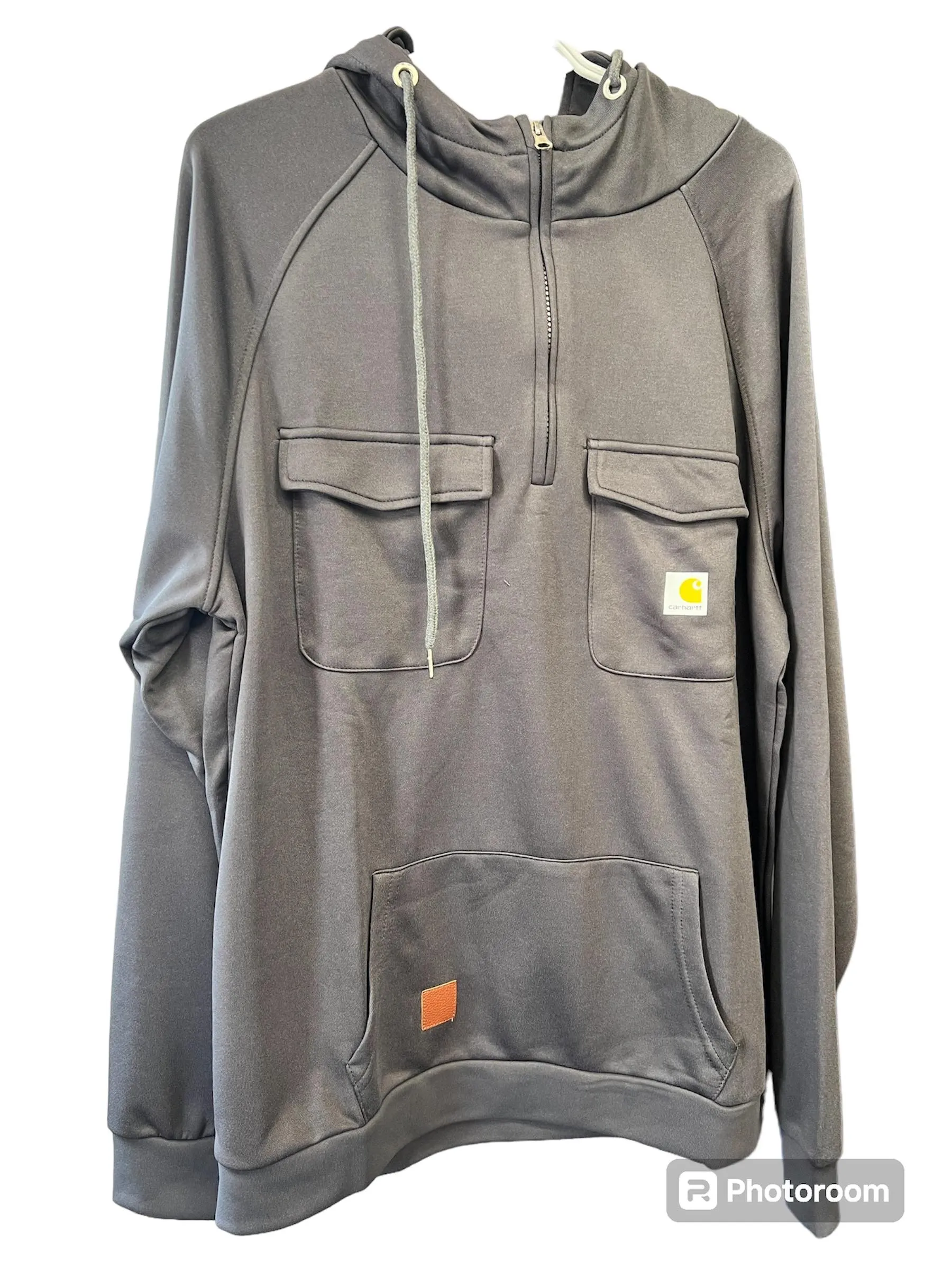 New Carhartt Dupe 1/4 Zip Workwear Double Pocket Hoodies for Men, Grey Sz L! Unbranded