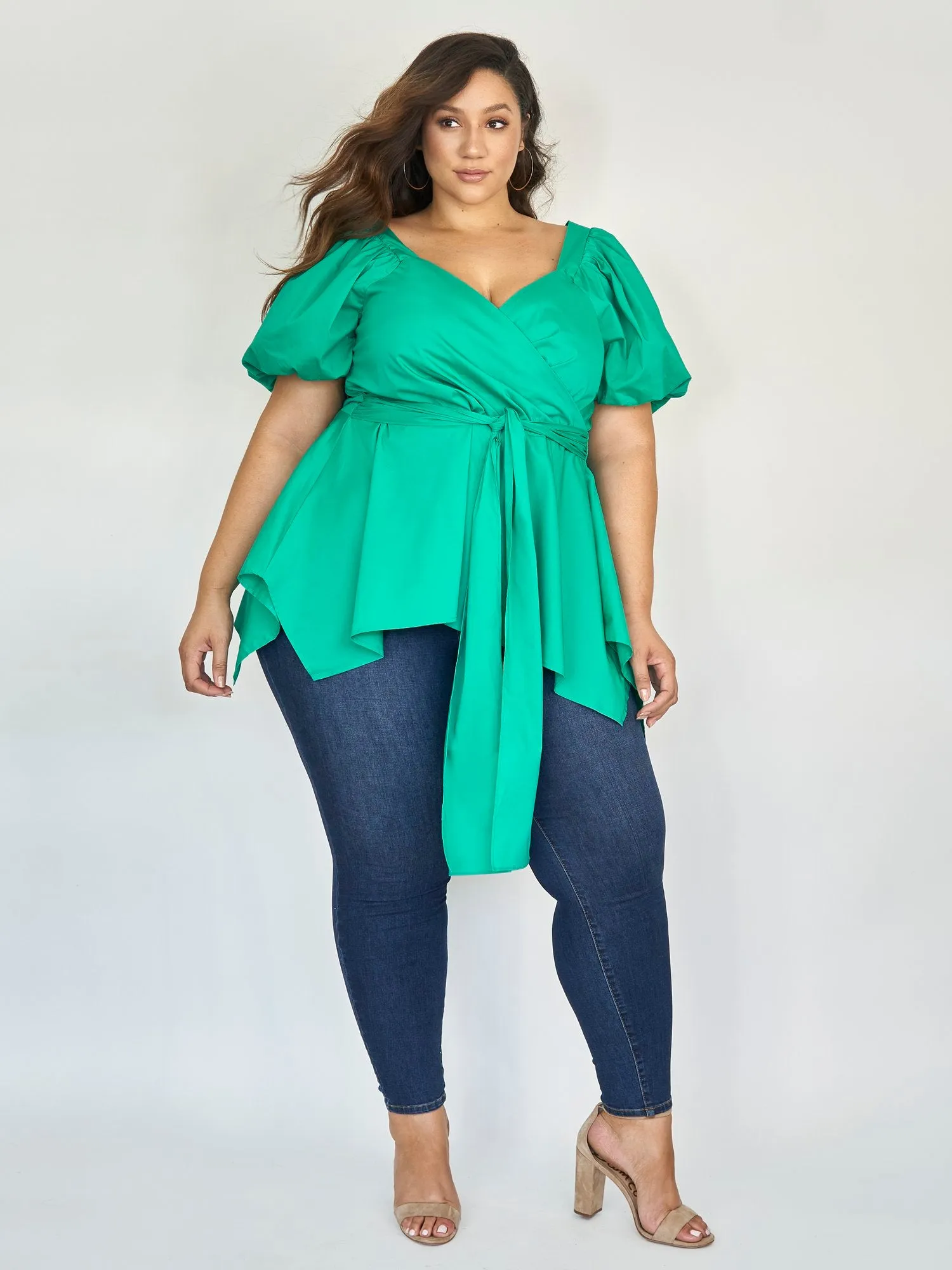 Nika Puff Shoulder Peplum Top