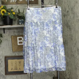 Nina Leonard Womens Plus Size Mesh A-Line Lined Skirt Blue Floral 2X