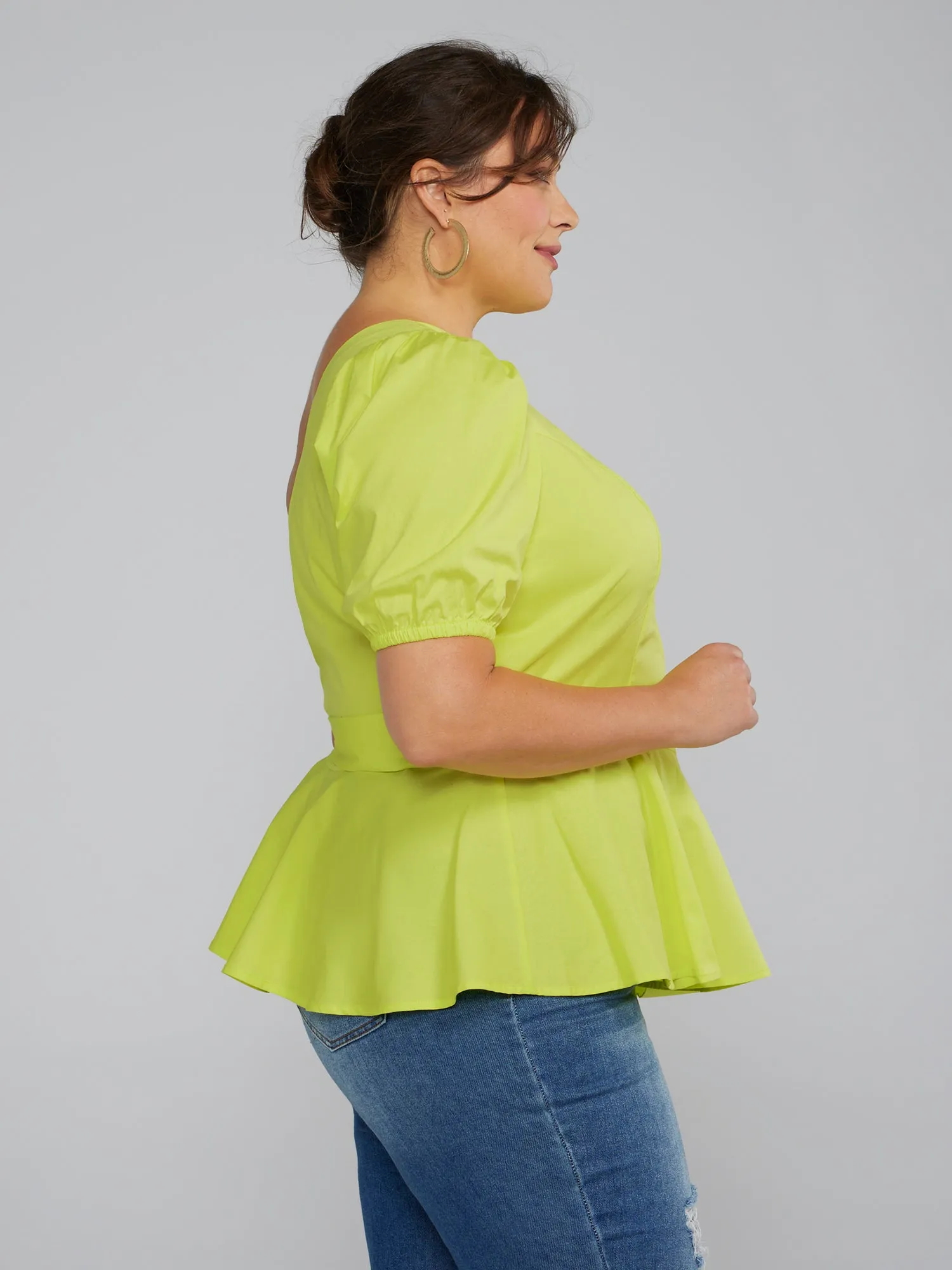 One Shoulder Tie-Waist Peplum Shirt