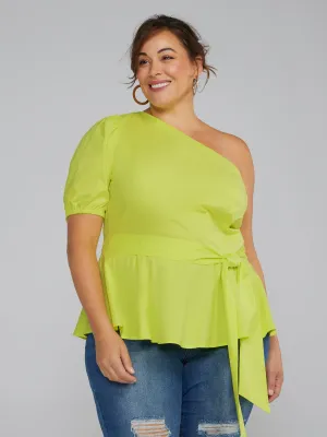 One Shoulder Tie-Waist Peplum Shirt